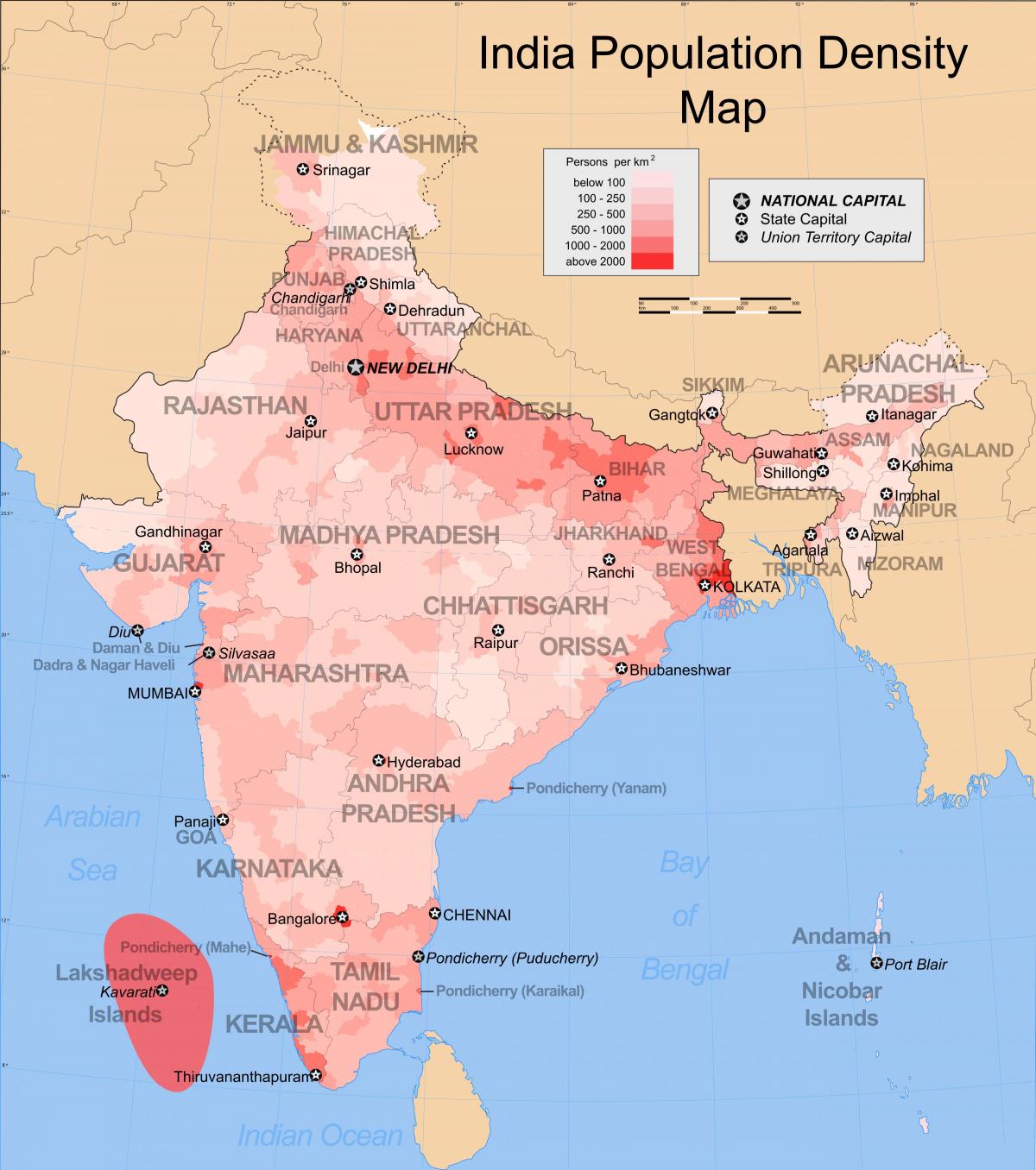 Mapa de densidade da Índia